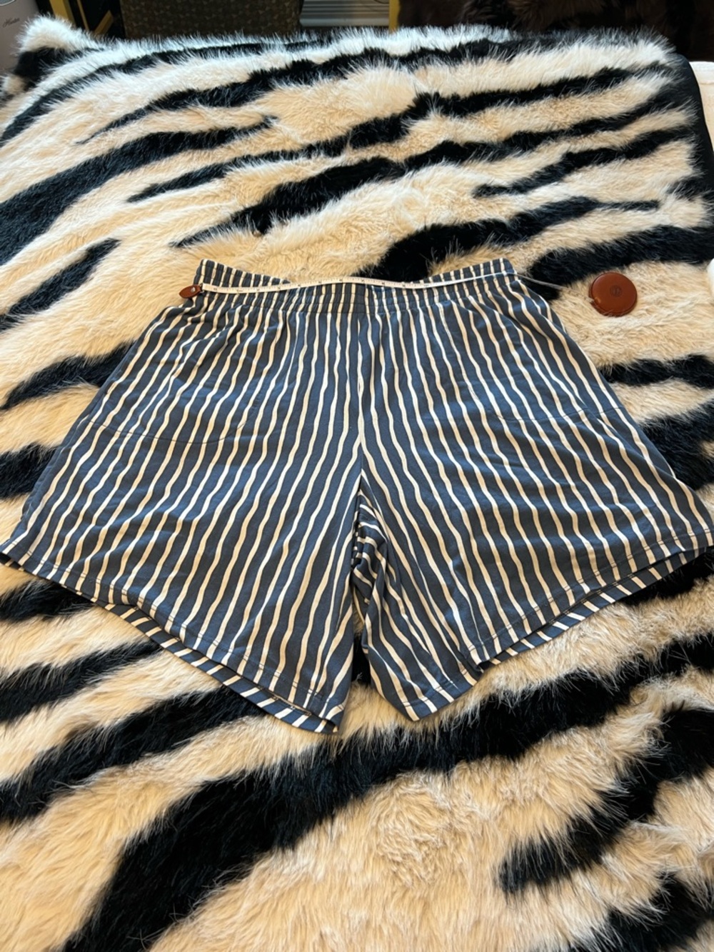 AnyBody Blue and White Striped Elastic Waist Shorts